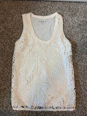 LOFT Cream Lace Overlay Tank Top XS